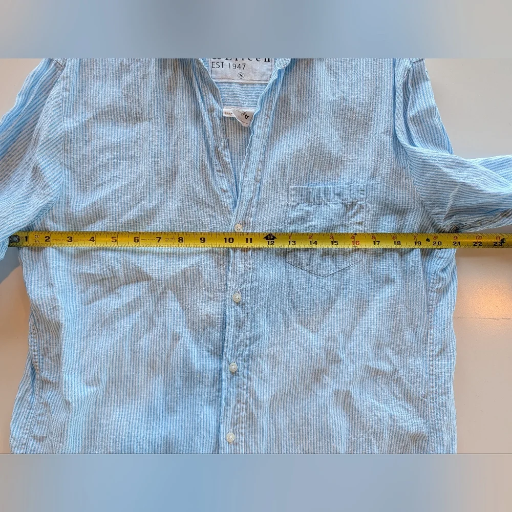 Frank & Eileen Mary Button Up Shirt Dress Italian Linen Small Blue Pinstripe EUC - Picture 6 of 6